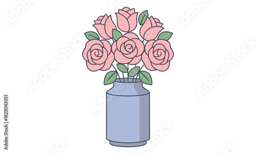 A bouquet of pink roses in a light blue vase isolated on white background