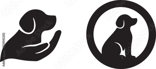 A protective hand cradling a dog and a dog within a circle