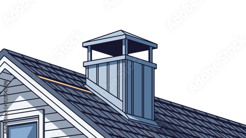 Stunning architectural detail of a modern house exterior with stylish chimney and roof, perfect for real estate marketing and design projects