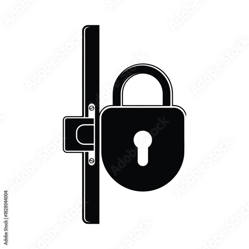 Black padlock on a vertical bar with keyhole security