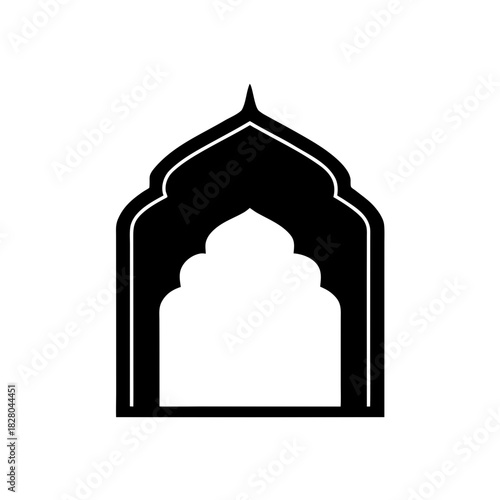 Illustration of an ornate archway in black color on transparent background silhouette