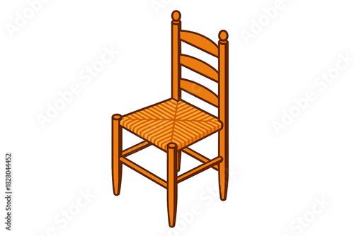 Antique Shaker Chair. Isometric vector illustration set Antique furniture – Shaker ladder-back chair, woven rush seat, tapered
