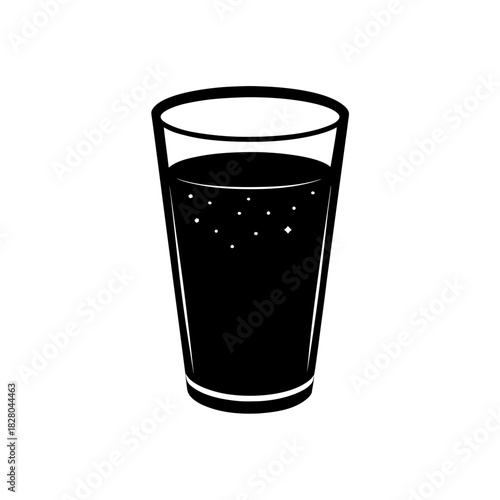 Illustration of a glass filled with dark liquid on transparent background silhouette