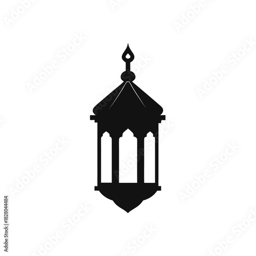 Silhouette of a hanging decorative ramadan lantern on transparent background