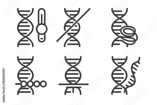 Epigenetic Regulation Icons. Line style icons of cell regulation via epigenetics: gene activation switch, gene silencing icon,