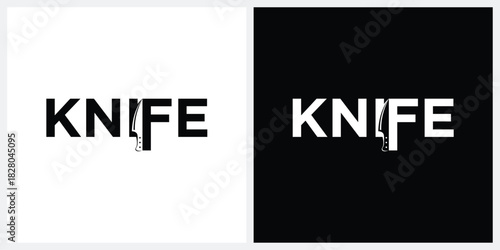 knife letter mark logo design graphic vector,  typography font text wordmark knife, typography text knife logo concept
