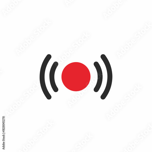 Communication technology icon featuring red circle signaling broadcast. Communication technology represents live streaming or broadcasting, showcasing a dynamic icon for media online.