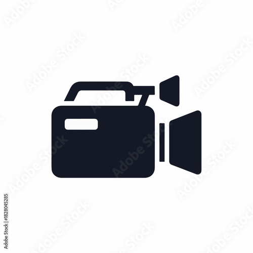 Video camera icon for multimedia production and communication technologies. Video camera symbol representing digital media creation and modern communication devices.