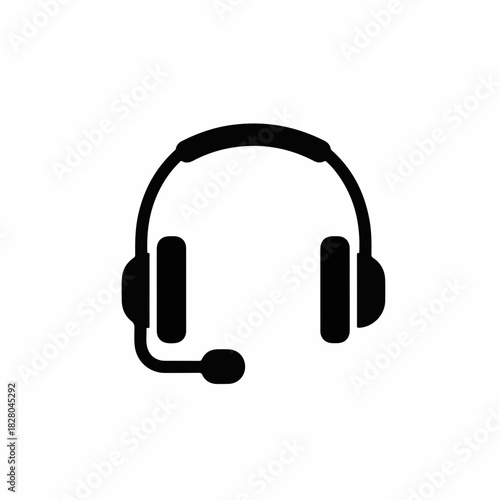 Headset icon for communication technology with microphone and ear cups displayed on white background. Headset symbolizes clear audio transmission and listening quality for communication technology.