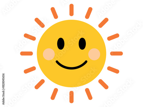 A cheerful, smiling sun with rays radiates warmth and happiness in a simple, graphic representation.