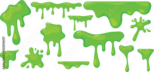 Green Slime Drip Cartoon Texture With Goo Mucus and Sticky Jelly Effect for Halloween or Game Design
