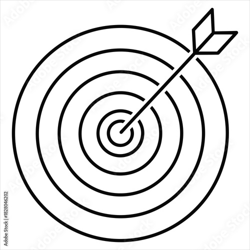 Target board with arrow hitting bullseye showing business goal isolated on white background, Vector
