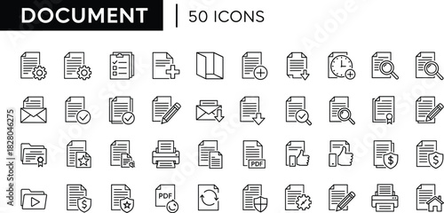 Document File Icons, Data Management, Paperwork, Security, Contract, Administration Outline Vector