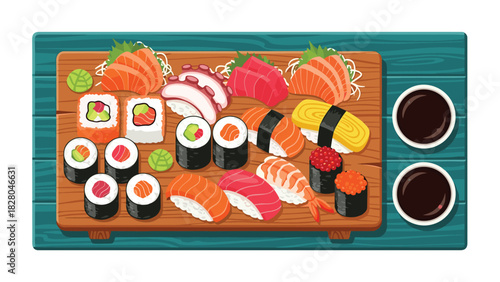 Delicious sushi platter with fresh sashimi and rolls, perfect for a vibrant food blog post or Japanese restaurant menu design inspiration