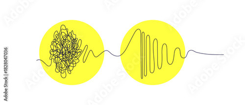 Tangled brain sketch. Continuous line scribble