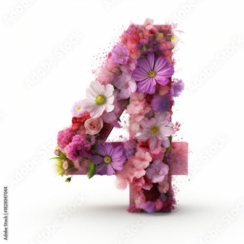 Wallpaper Mural Colorful blooms transform the number four into a stunning floral arrangement, creating a cheerful and artistic display on a clean white backdrop Torontodigital.ca