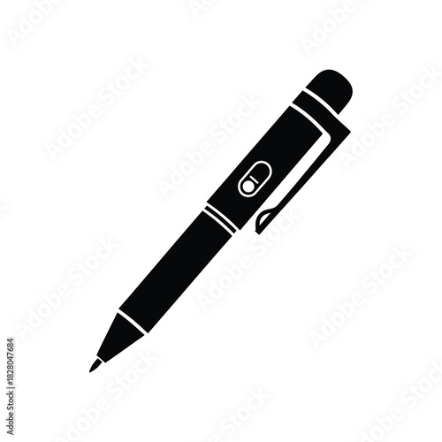 Black pen with clip and indicator light writing stationery