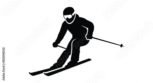 Skier in action downhill skiing silhouette on white background