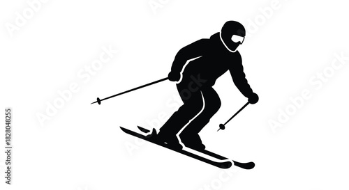 Skier carving downhill on a sunny day silhouette