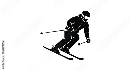 Downhill skier in action black and white silhouette