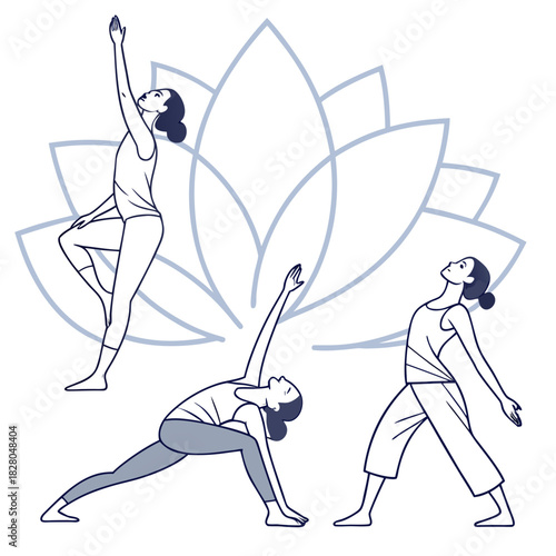 “Yoga poses icon pack, calm wellness theme, outline stroke, smooth curves, professional SVG for mobile apps”