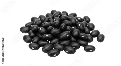 Pile of black turtle beans isolated PNG on transparent background, nutritious legumes for healthy eating and vegan recipes