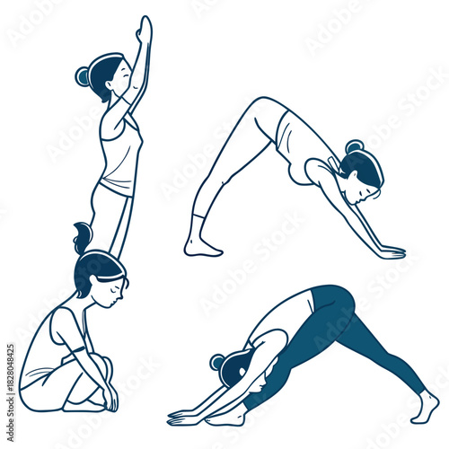 “Yoga poses icon pack, calm wellness theme, outline stroke, smooth curves, professional SVG for mobile apps”