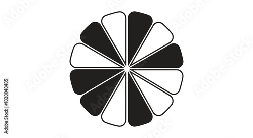 Abstract oval shape with alternating black and white segments silhouette