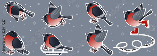 Winter Bullfinch Sticker Set