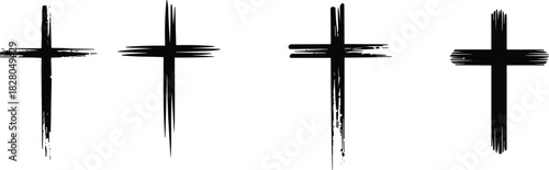 Set of Grunge Brush Stroke Crosses Collection Representing Christian Faith Religion Spirituality Death and Easter Holiday Concept