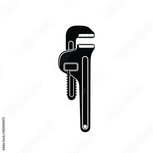 Black pipe wrench silhouette on white background tool