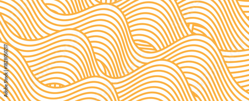 Curvy yellow lines. Ramen or noodle pattern. Pasta, tagliatelle or capellini background. Wavy spaghetti texture. Banner with traditional Italian, Chinese of Japanese food print. Vector illustration.