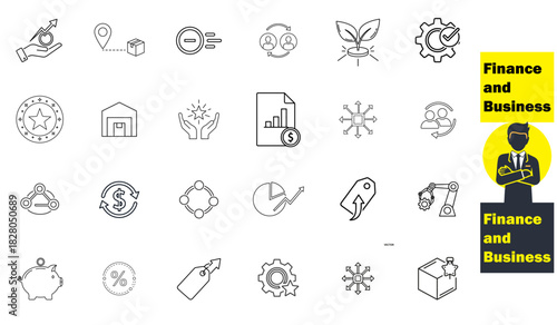 Finance and business outline icon set for analytics and investment