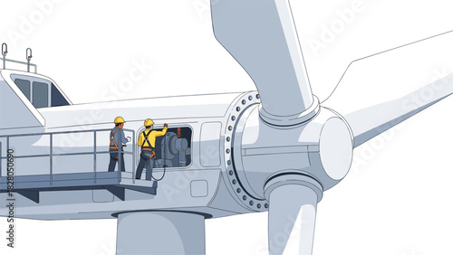 Wind turbine engineers ensuring renewable energy production, dedicated to sustainability, powering the future with clean, innovative technology