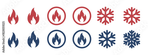 fire and snowflake temperature icon in clean vector style, showing hot and cold settings, ideal for mobile interfaces, climate controls, weather apps, systems, and modern digital design projects.