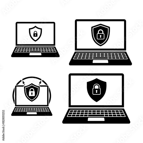 Laptop computer with a lock icon on screen. Cybersecurity