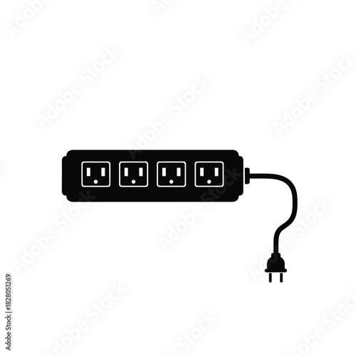 Black power strip with four outlets and plug electricity