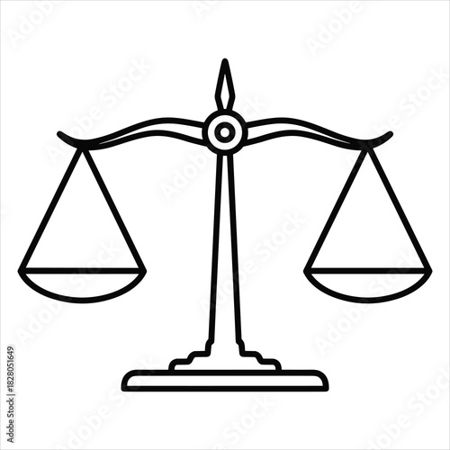 Justice balance scale icon: law, equality, fairness, and balance isolated on white background, Vector