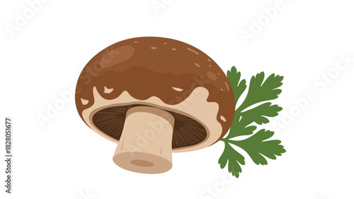 A delicious brown mushroom with parsley for a culinary treat to use in cooking and healthy lifestyle recipes and dishes