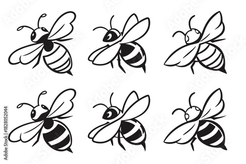 Minimal bee outline icon set with black and yellow accents