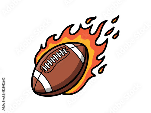 A football is on fire and flying with flames surrounding it.