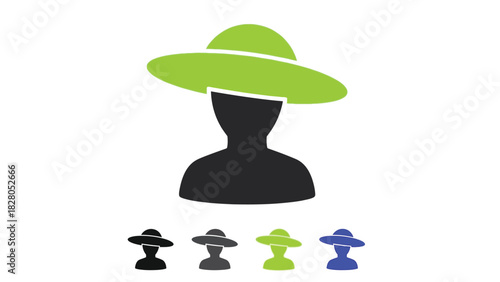 Woman Wearing Wide Brim Sun Hat Flat Vector Icon. User Profile Avatar Symbol.