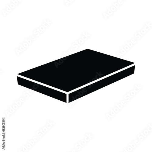 Black rectangular box with white outline on white background