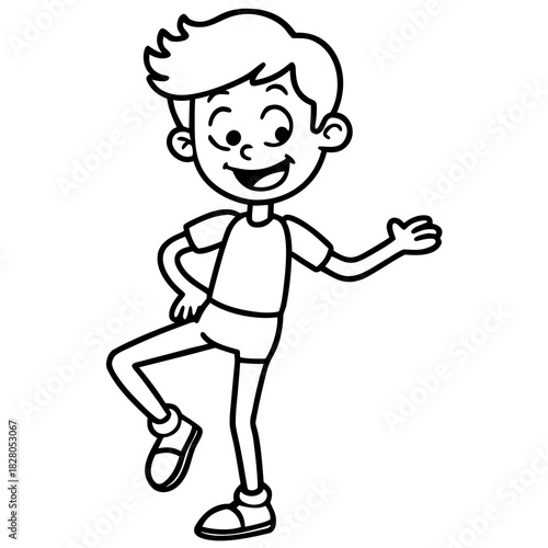 Boy Balancing on One Foot coloring page