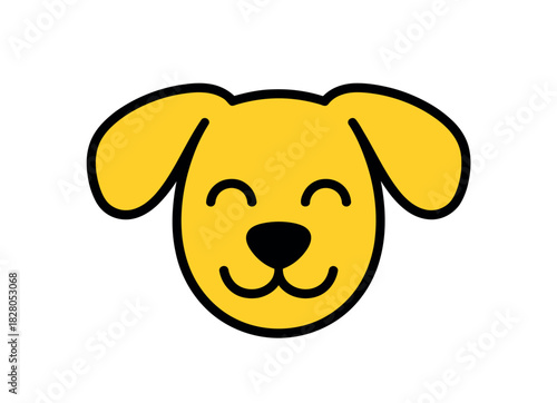 A happy cartoon dog face smiles with closed eyes and ears flopped