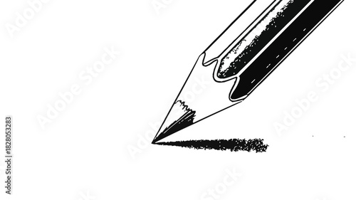 A pencil draws a thin line on a white surface.