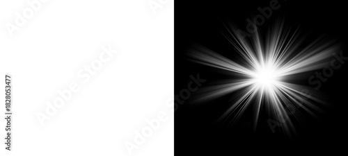 A striking contrast between a stark transparent background and a radiant starburst on a black backdrop creates visual interest