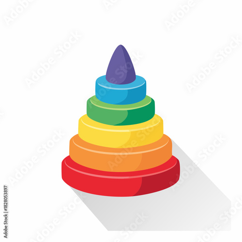 Vibrant rainbow stacking pyramid toy, a classic educational game icon for toddlers and young children, promoting cognitive development and fine motor skills through playful learning