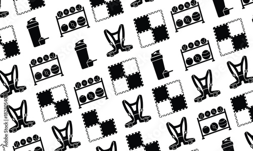 Hand drawn sketch pattern of bar tools and bottles isolated on white background