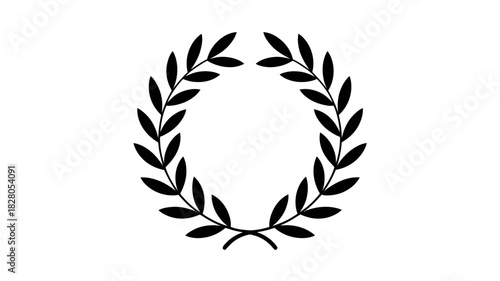 A simple black laurel wreath on a white background represents victory and achievement.